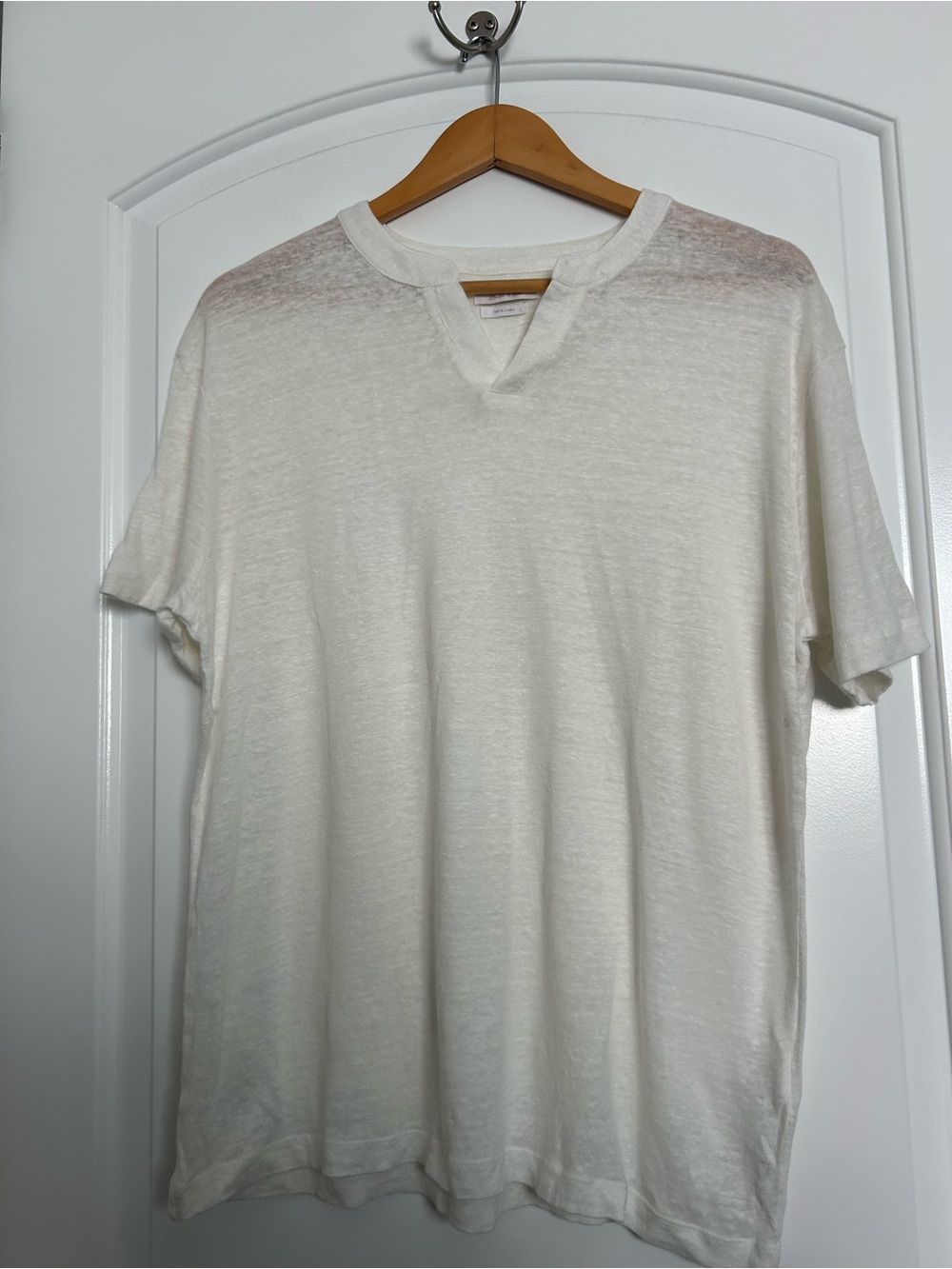 Porter & Ash 100% Linen Lightweight Ivory T Shirt Size L Chic Coastal Boho Flowy